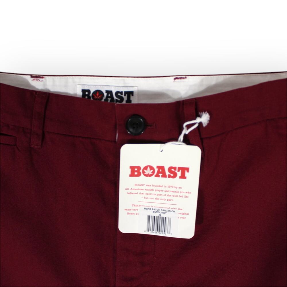 BOAST USA Mens 32x32 Patch Canvas Chino Pant Burgundy Wine Cotton Flat NWT - Picture 5 of 10